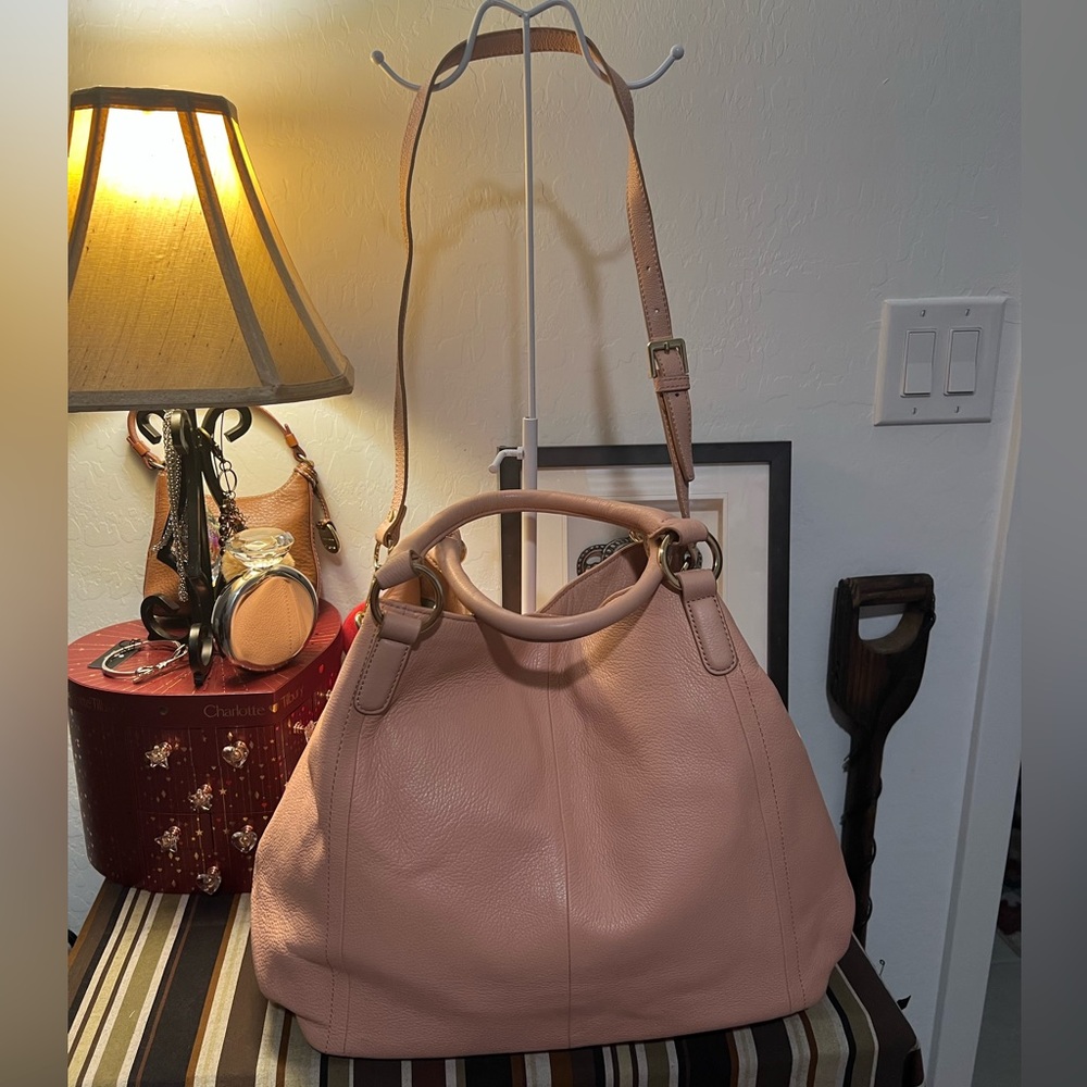 Gili Pink Leather Hobo Handbag Crossbody - Picture 3 of 16